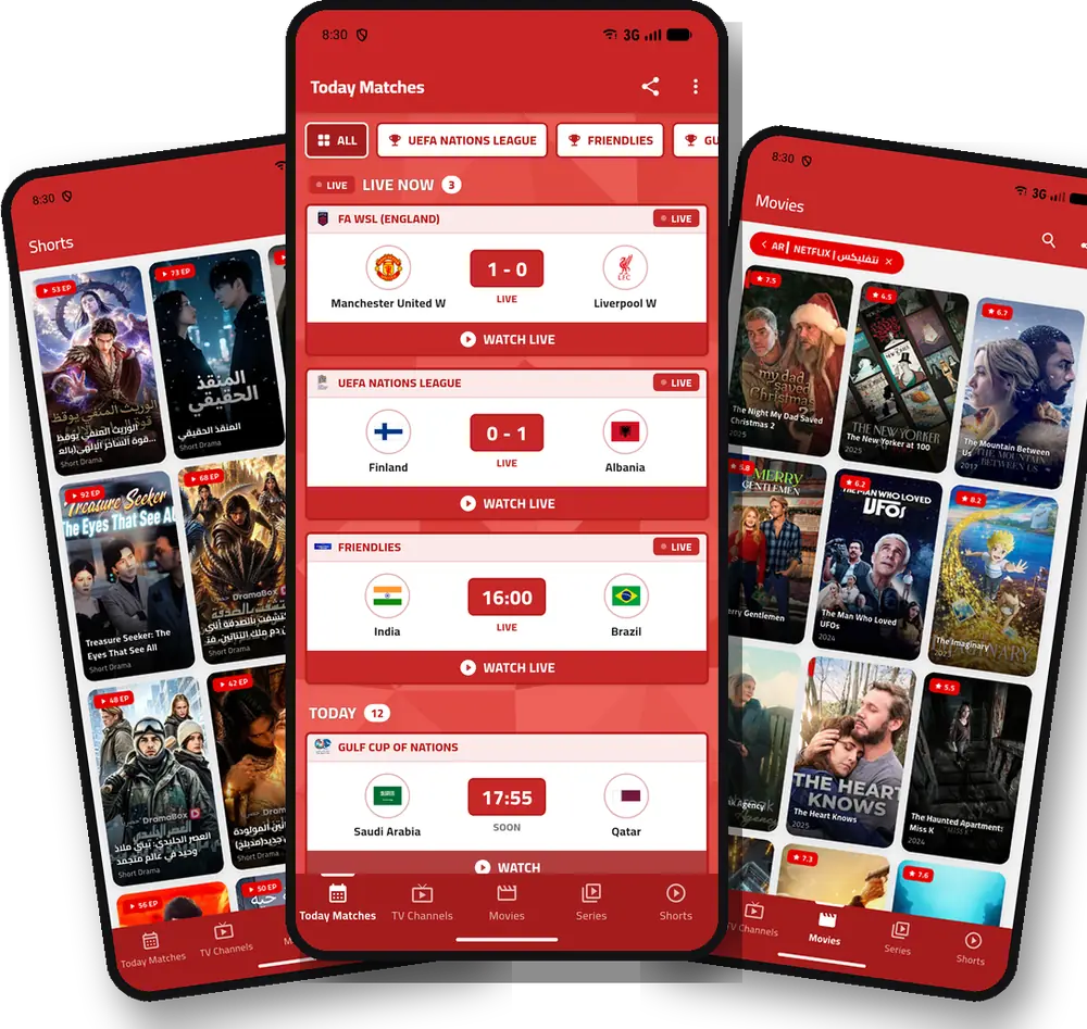 Yacine TV app on a phone: today's matches, movies and short dramas